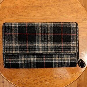 Black Tartan Zippered Clutch Wallet